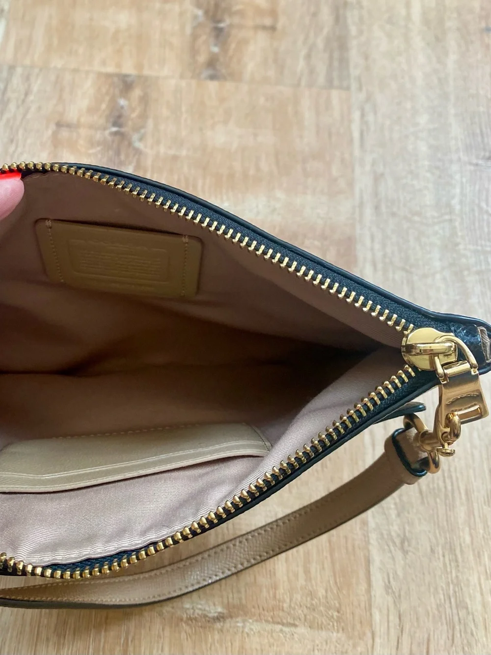 Coach Cream and Black Zip Wristlet